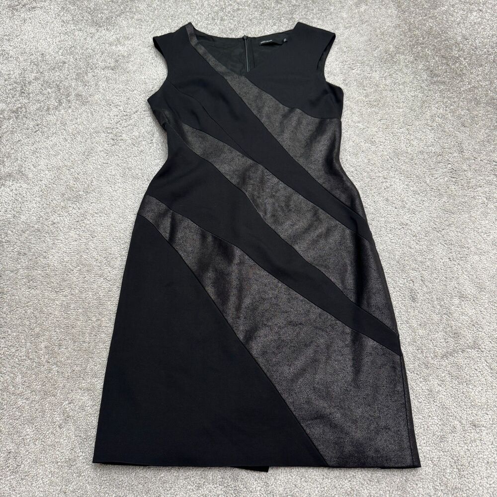 Karen Millen Metallic Colorblock Sheath Dress Womens 8 Black Sleeveless Stretch